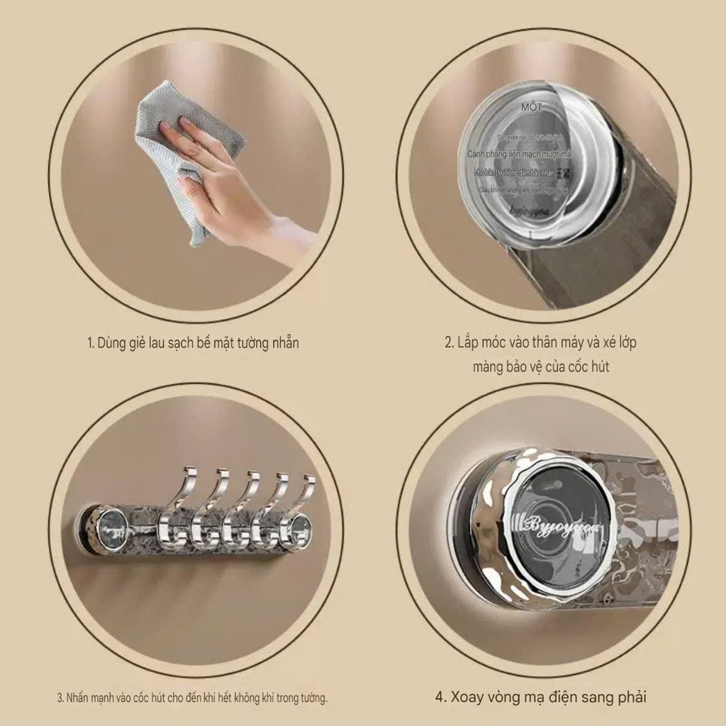 Thanh treo đồ 5 móc hút tường