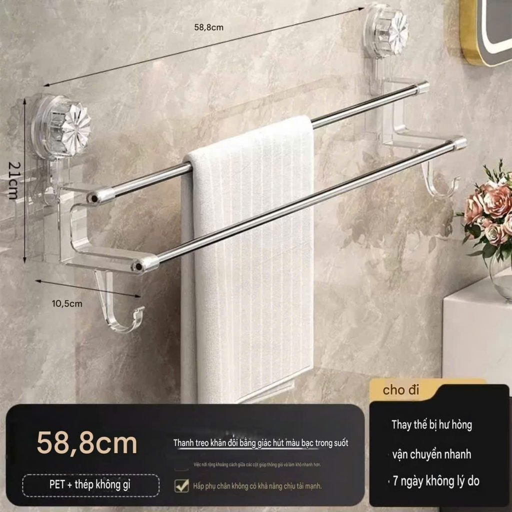 Giá treo khăn 2 tầng kiểu hít tường