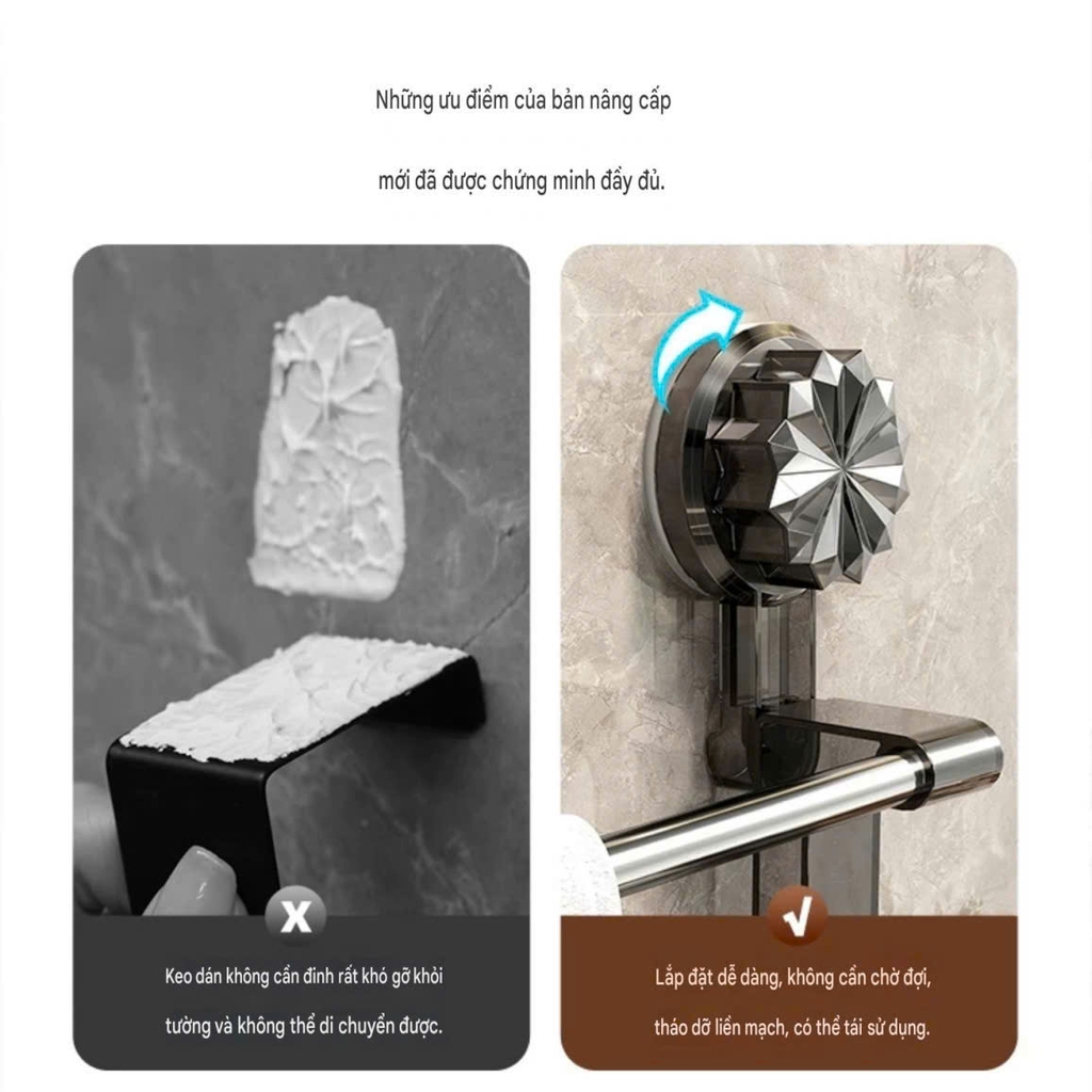 Giá treo khăn 2 tầng kiểu hít tường