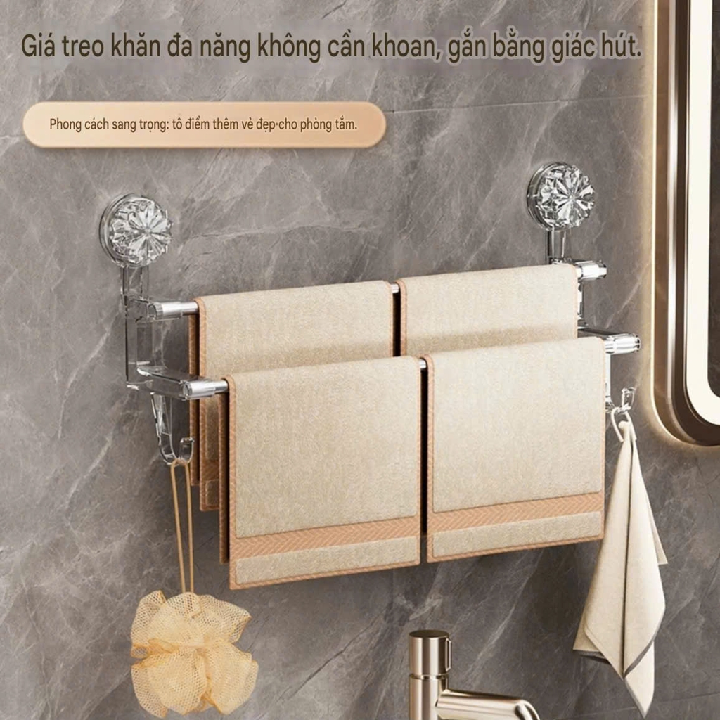 Giá treo khăn 2 tầng kiểu hít tường
