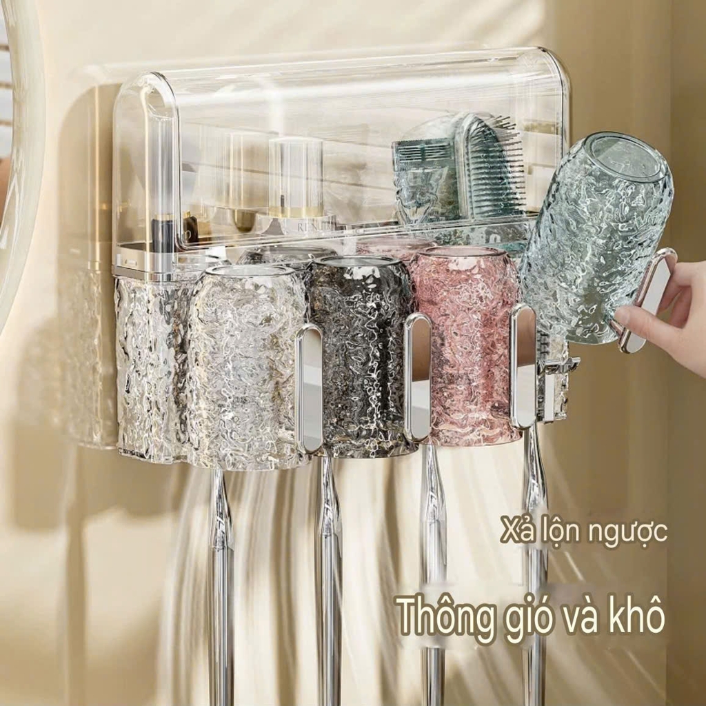 Hộp để bàn chải và kem đánh răng có dung cụ nhả kem tự động