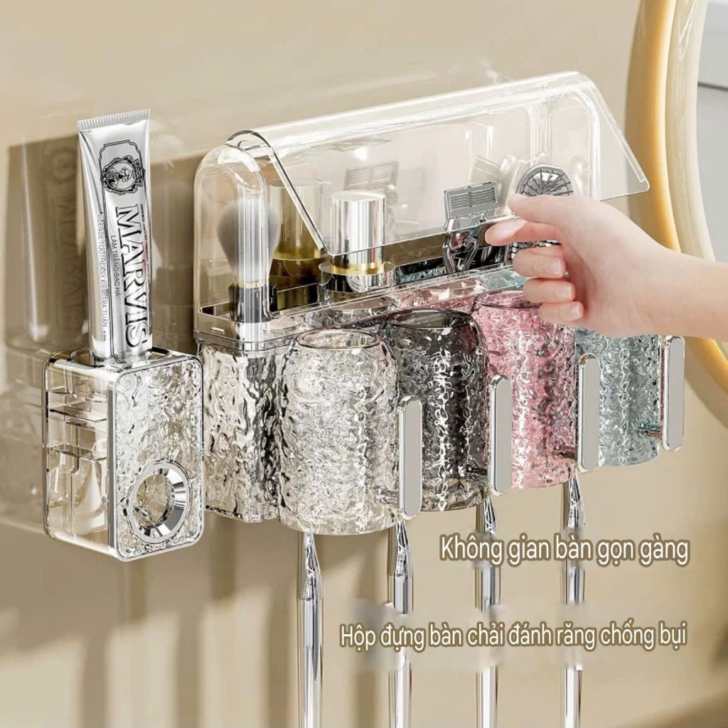 Hộp để bàn chải và kem đánh răng có dung cụ nhả kem tự động