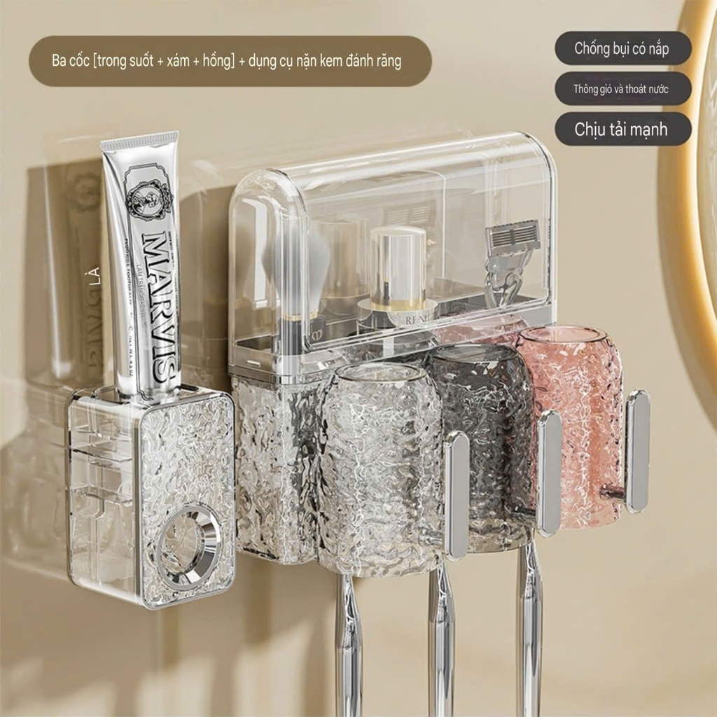 Hộp để bàn chải và kem đánh răng có dung cụ nhả kem tự động