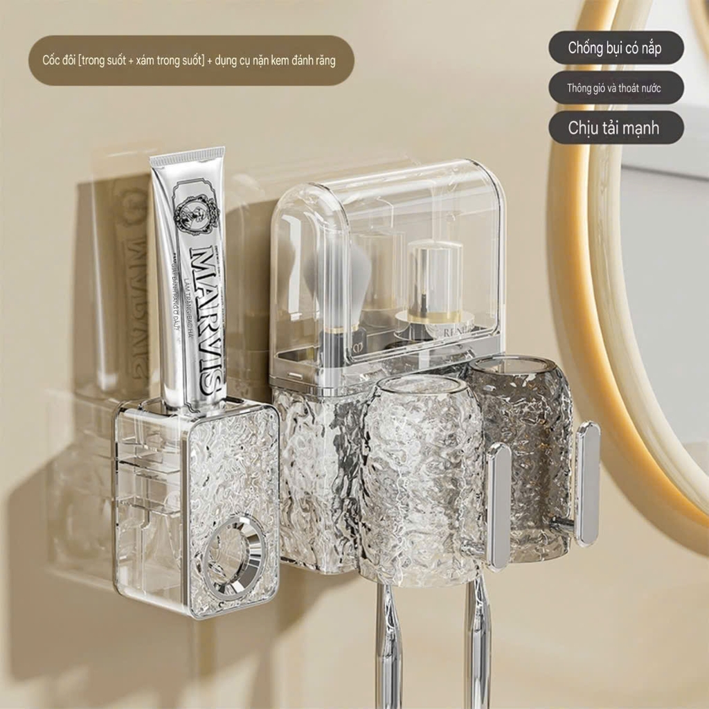 Hộp để bàn chải và kem đánh răng có dung cụ nhả kem tự động