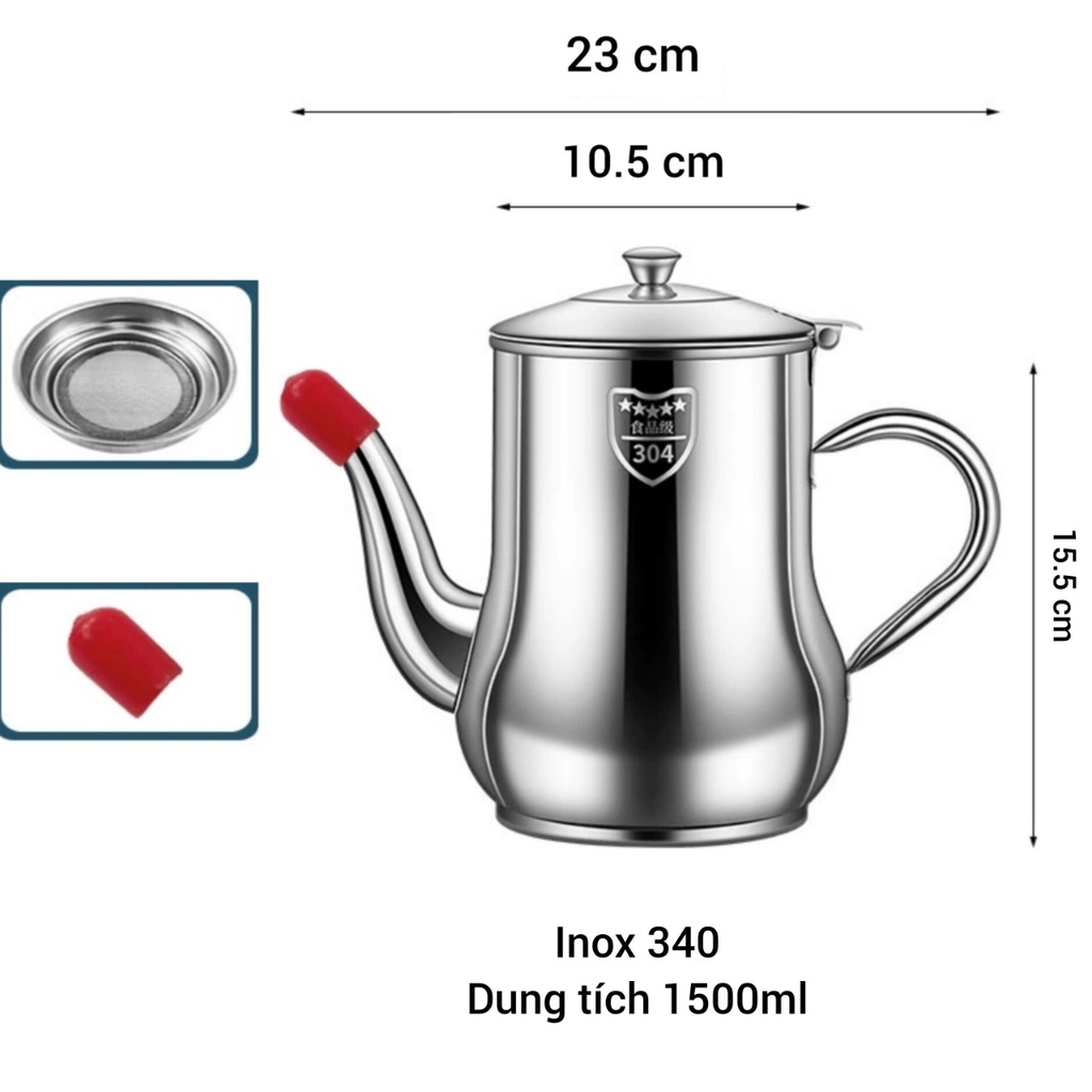 Ấm lọc dầu ăn inox 304