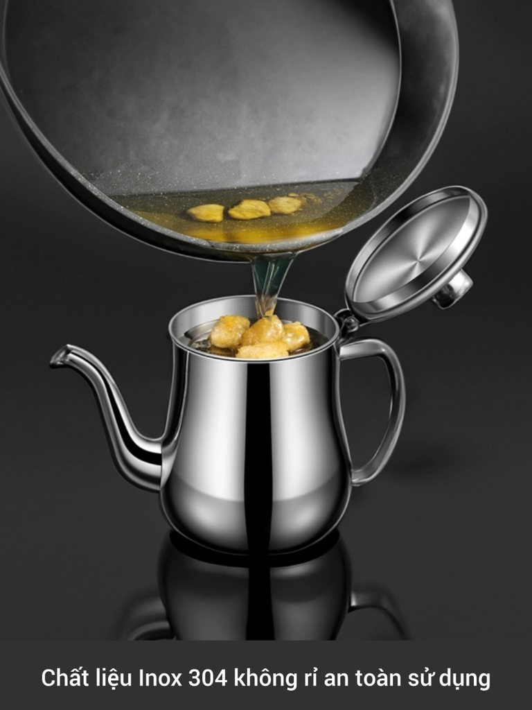 Ấm lọc dầu ăn inox 304