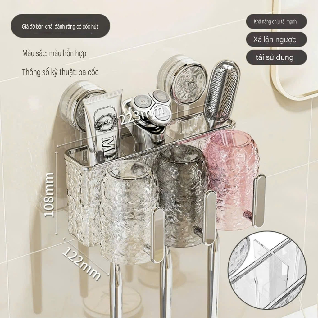 Bộ cốc có tay cầm để bàn chải và kem đánh răng