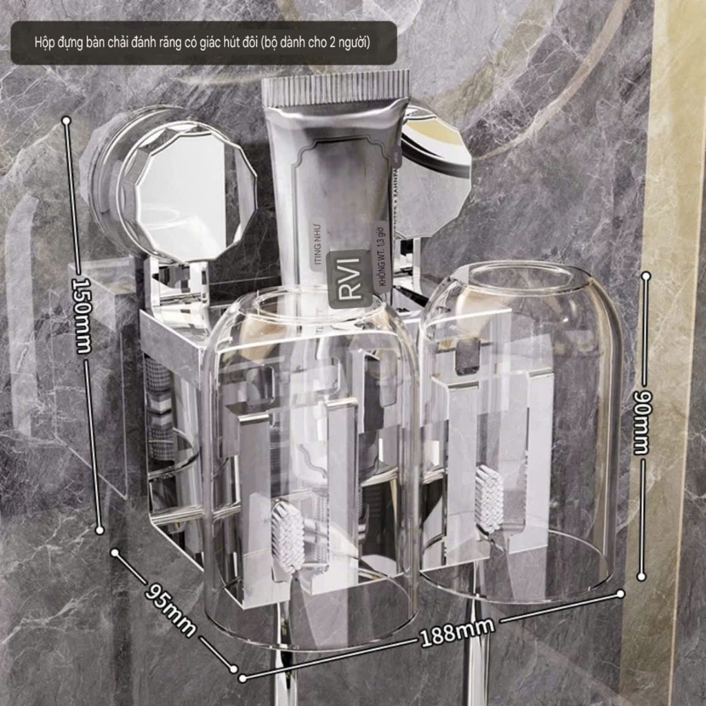 Bộ để bàn chải và kem đánh răng bằng thép và nhựa Mica
