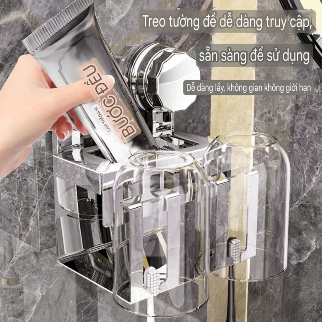 Bộ để bàn chải và kem đánh răng bằng thép và nhựa Mica
