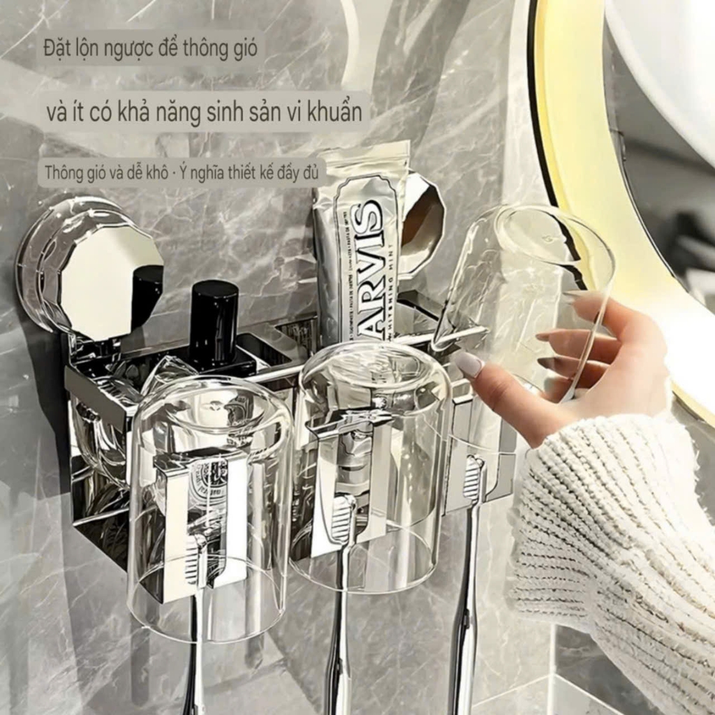 Bộ để bàn chải và kem đánh răng bằng thép và nhựa Mica