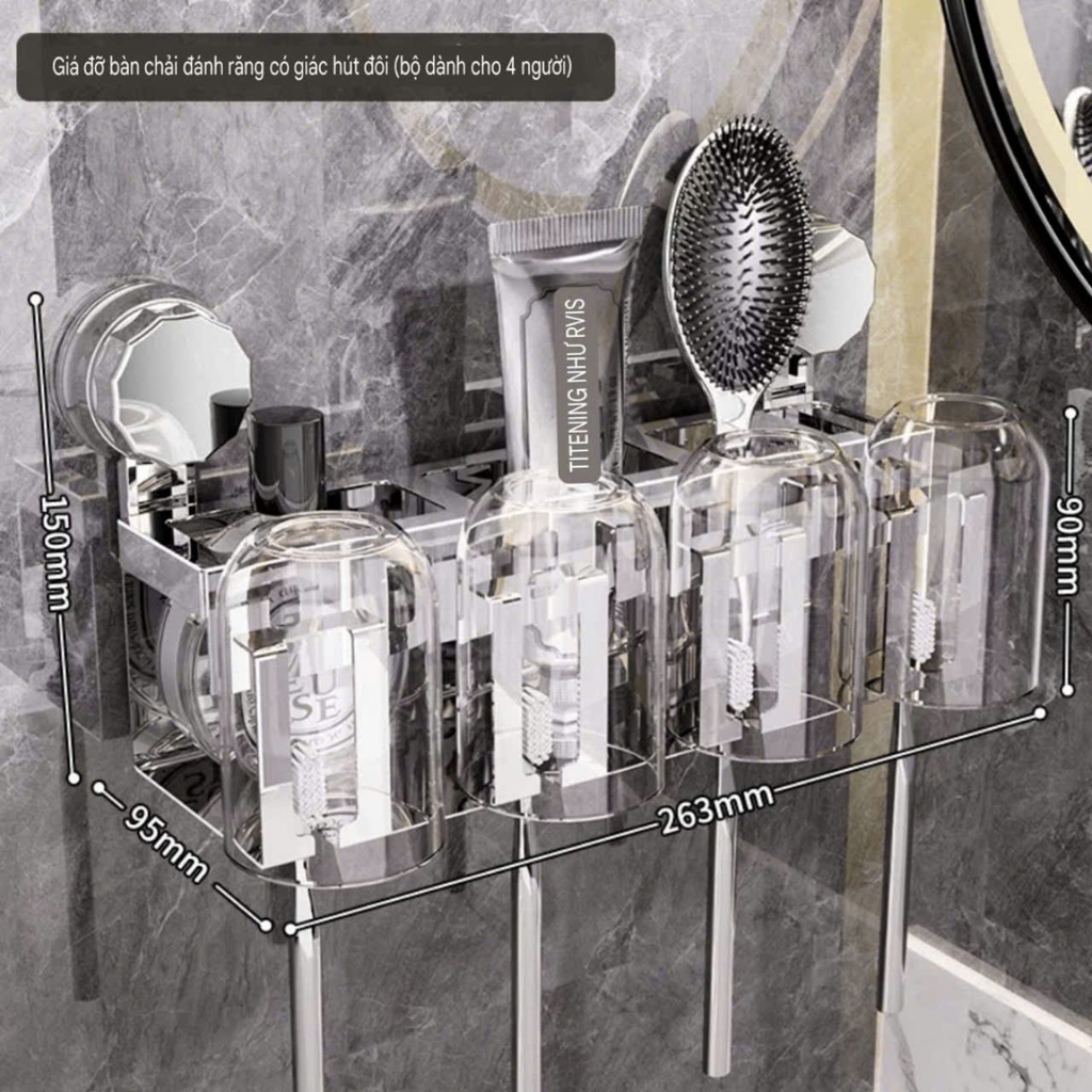 Bộ để bàn chải và kem đánh răng bằng thép và nhựa Mica