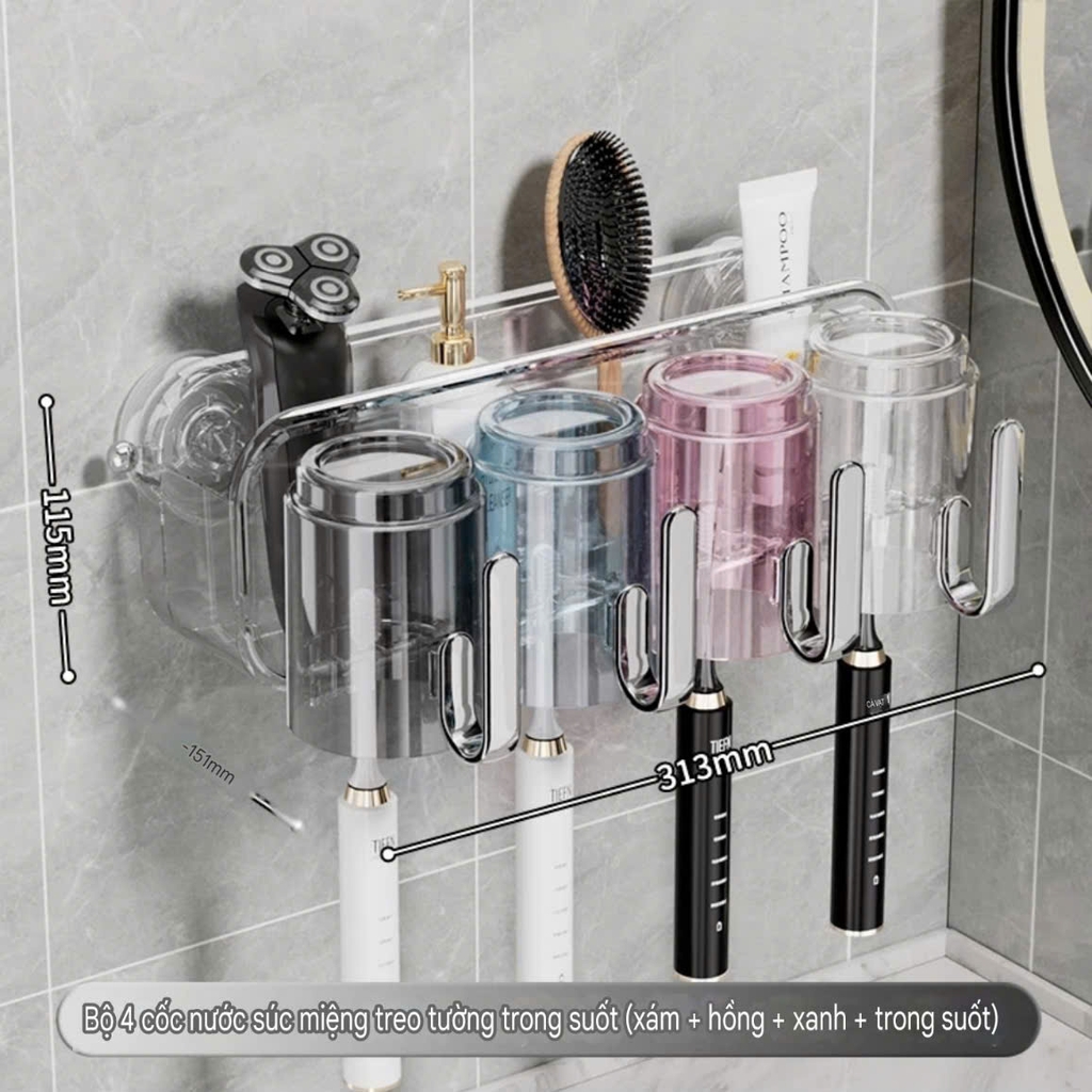 Bộ để cốc và bàn chải và kem đánh răng có tay cầm