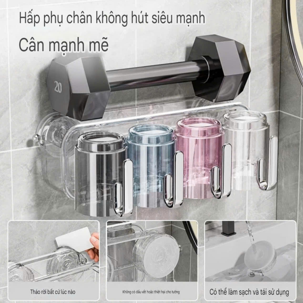 Bộ để cốc và bàn chải và kem đánh răng có tay cầm