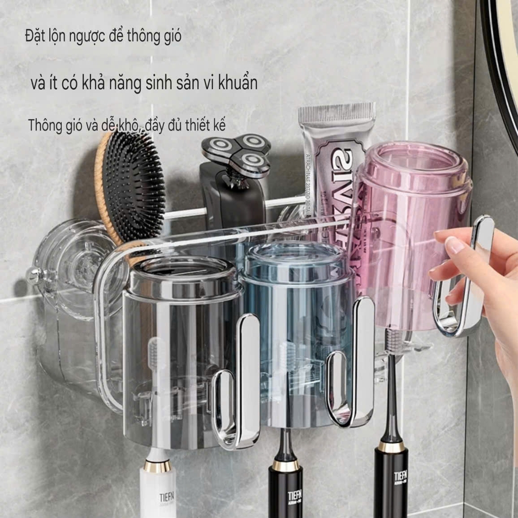 Bộ để cốc và bàn chải và kem đánh răng có tay cầm