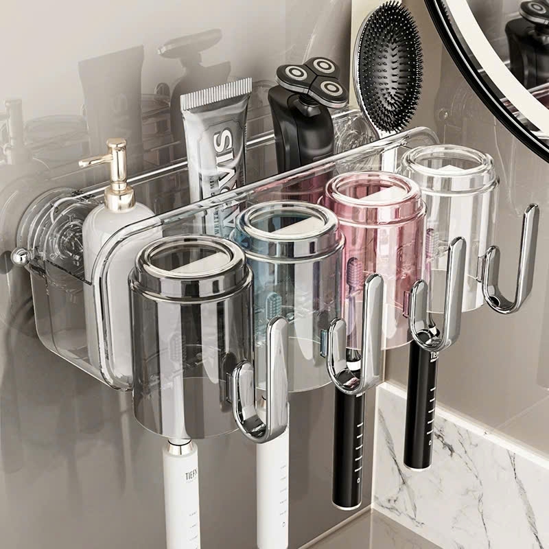 Bộ để cốc và bàn chải và kem đánh răng có tay cầm