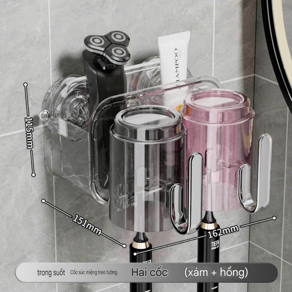 Bộ để cốc và bàn chải và kem đánh răng có tay cầm