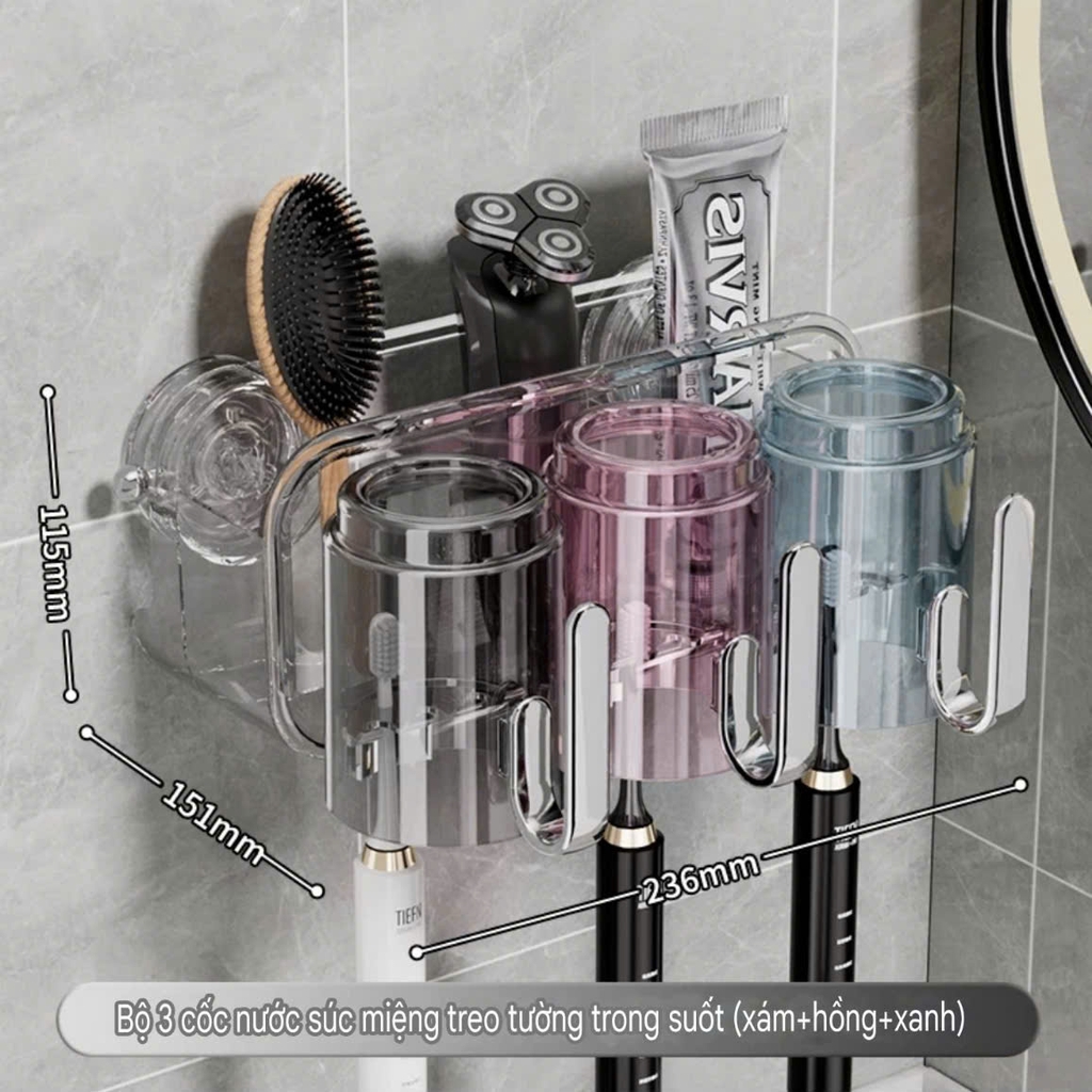 Bộ để cốc và bàn chải và kem đánh răng có tay cầm
