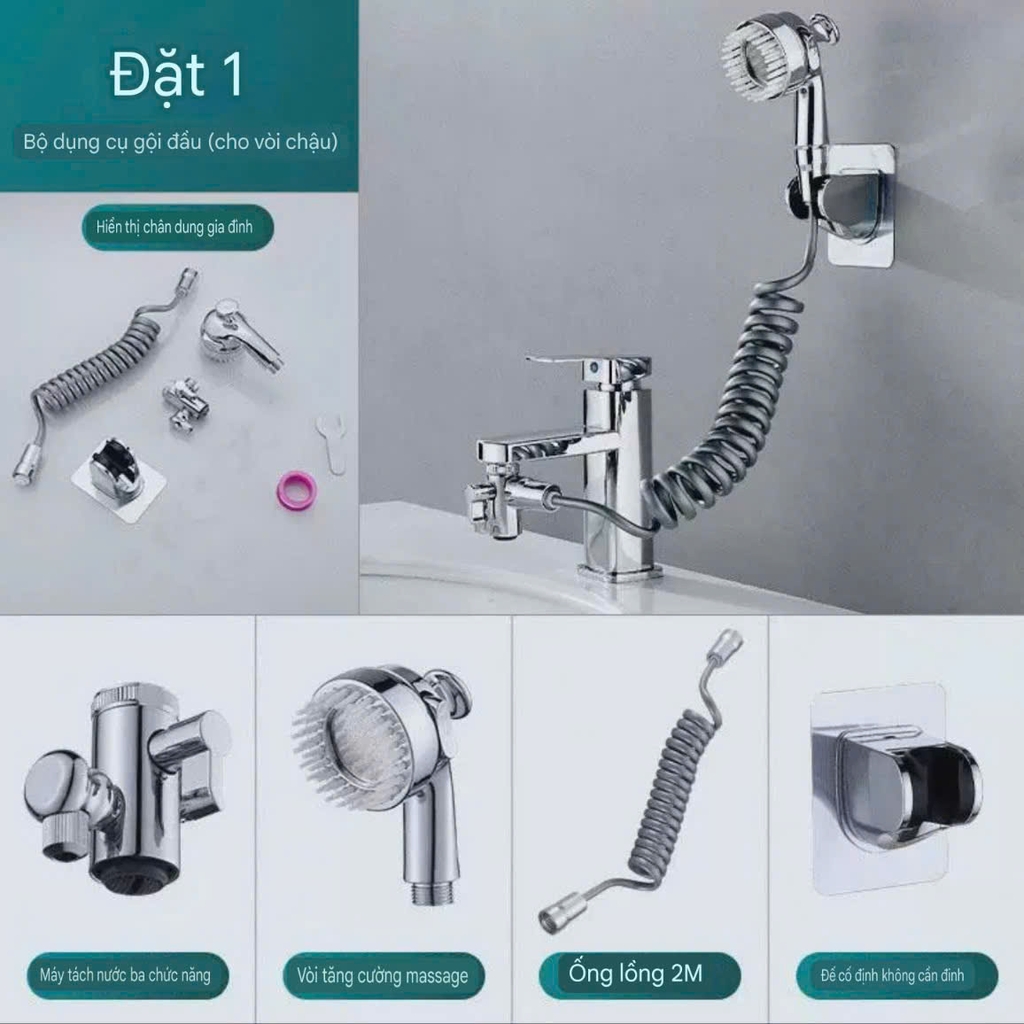 Bộ vòi tăng áp gắn Lavabo dùng gội đầu và súc miệng