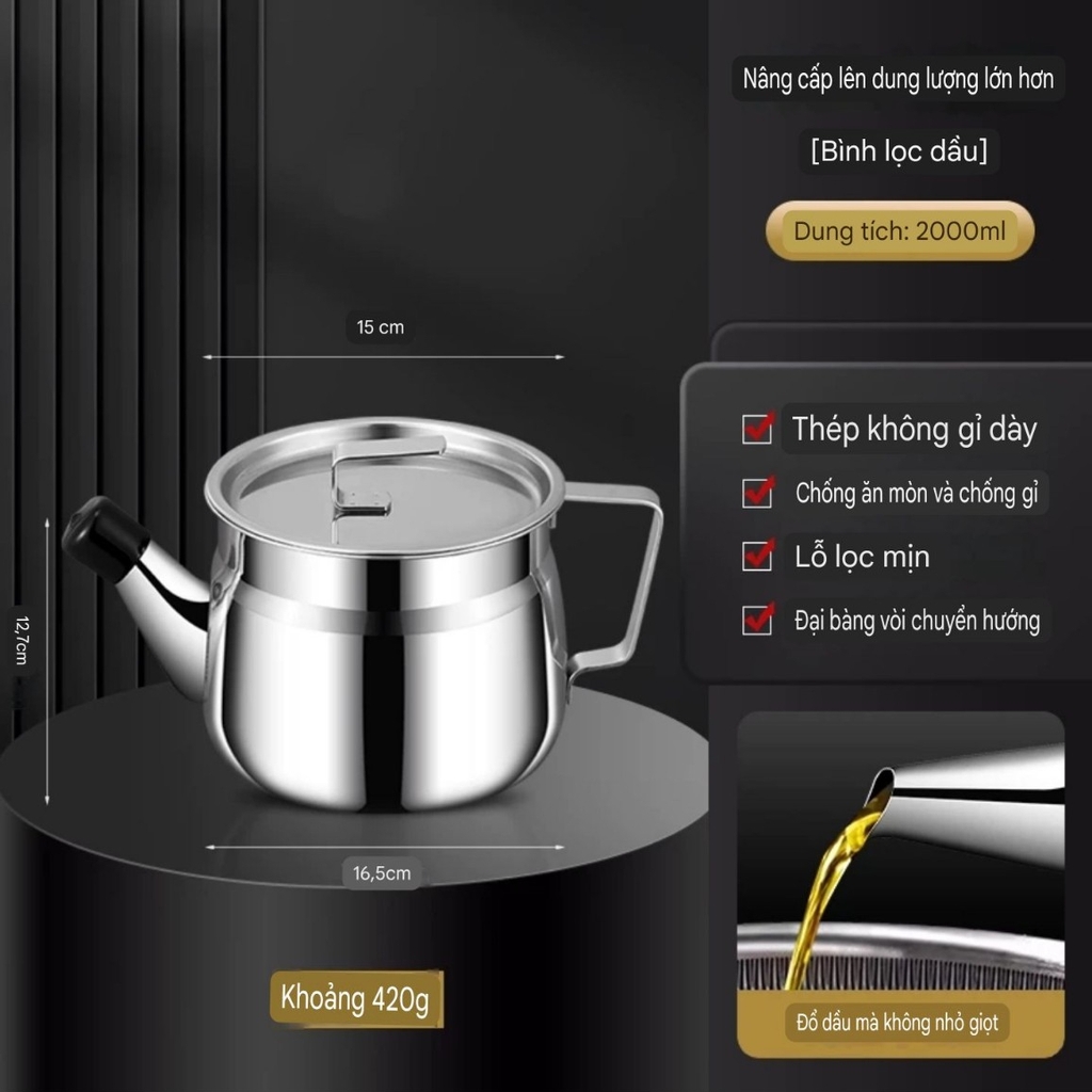 Ca lọc dầu ăn Inox không rỉ