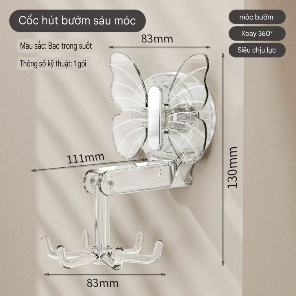Cây treo đồ có 6 móc xoay 360 độ kiểu cách bướm