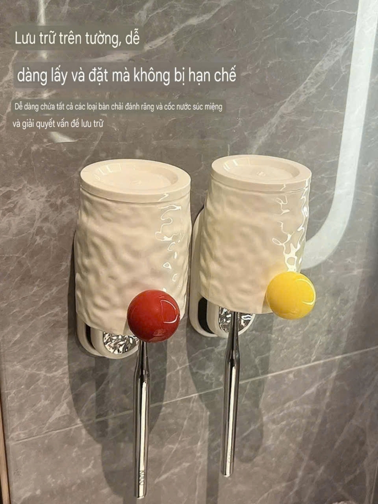 Bộ 1 cốc để bàn chải đánh răng kiểu dán tường