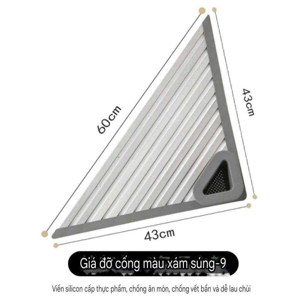 Cuộn liên tam giác úp chén dĩa gác trên bồn rửa