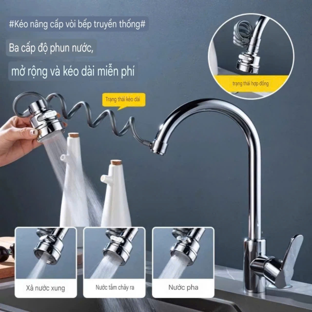 Đầu vòi sen rửa chén có dây dẫn nước kéo dài