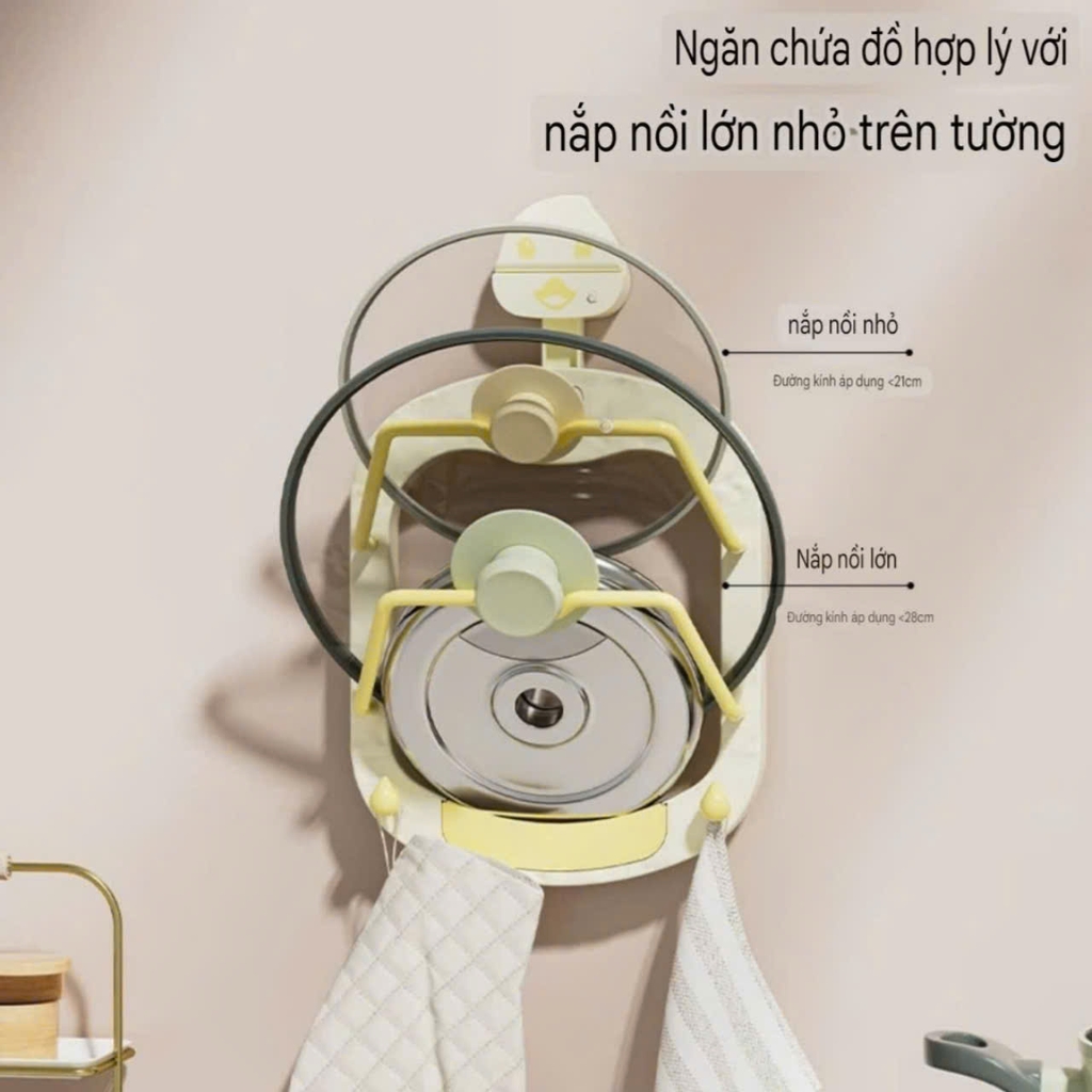Giá để nắp nồi 2 tầng kiểu hút tường