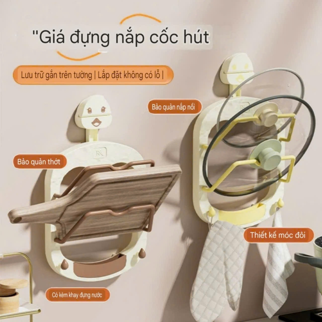 Giá để nắp nồi 2 tầng kiểu hút tường