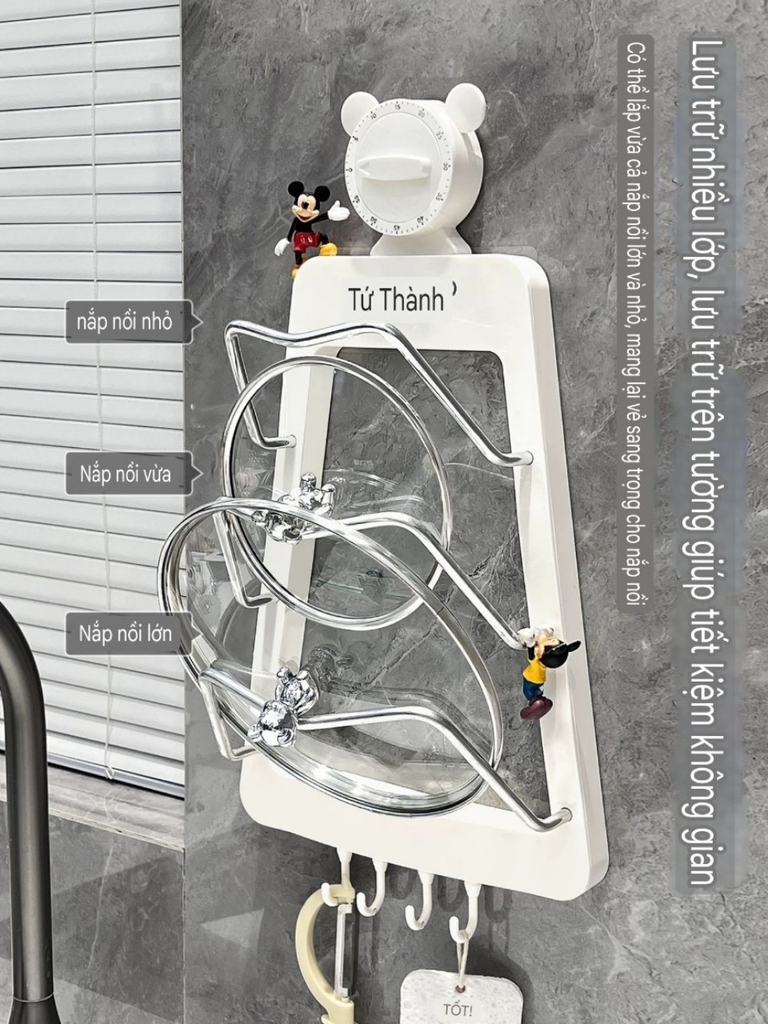 Giá đỡ nắp nồi 3 tầng có tích hợp đồng hồ hẹn giờ nấu ăn