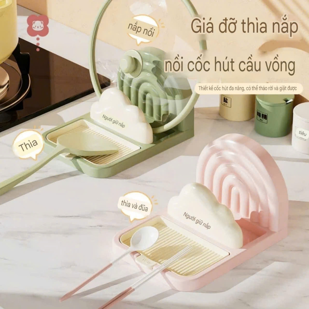 Giá đỡ nắp nồi để bàn kiểu hút tường