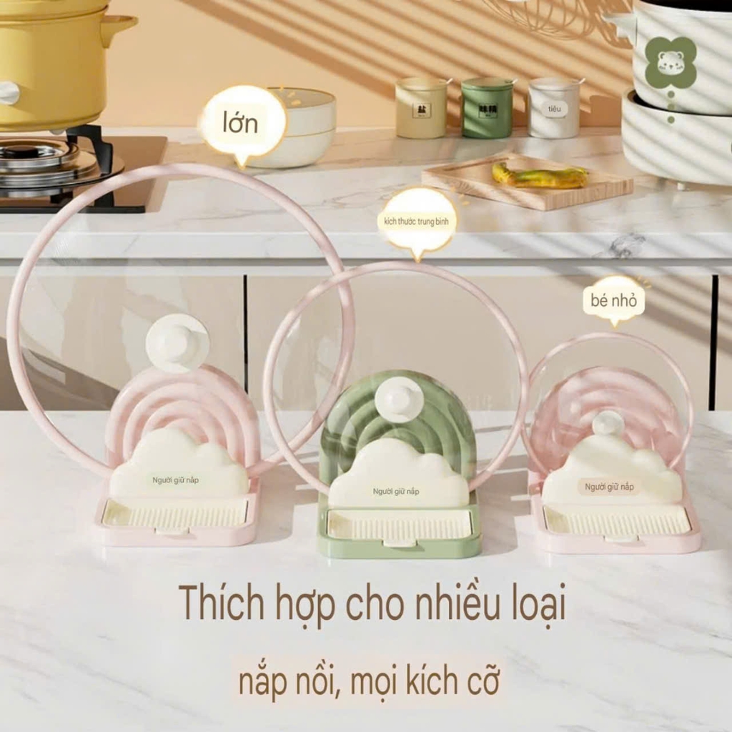 Giá đỡ nắp nồi để bàn kiểu hút tường