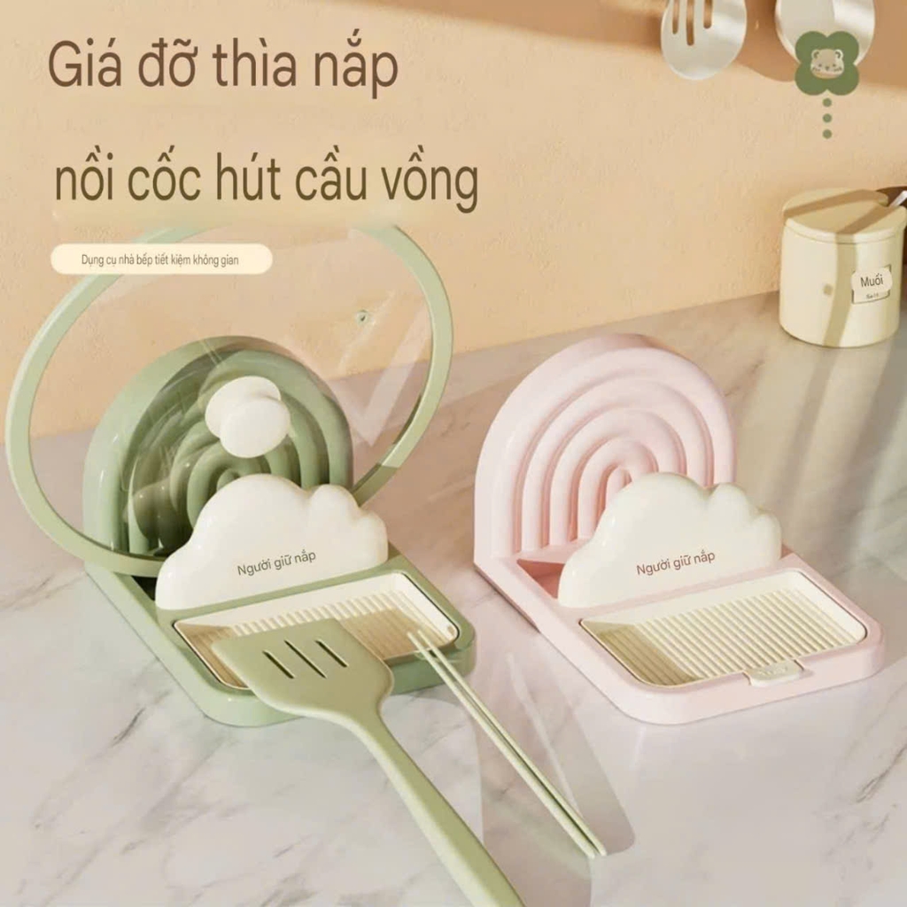 Giá đỡ nắp nồi để bàn kiểu hút tường