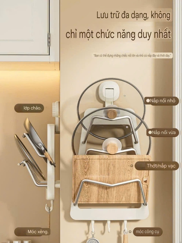 Giá đỡ nắp nồi hình tam giác kiểu hút tường