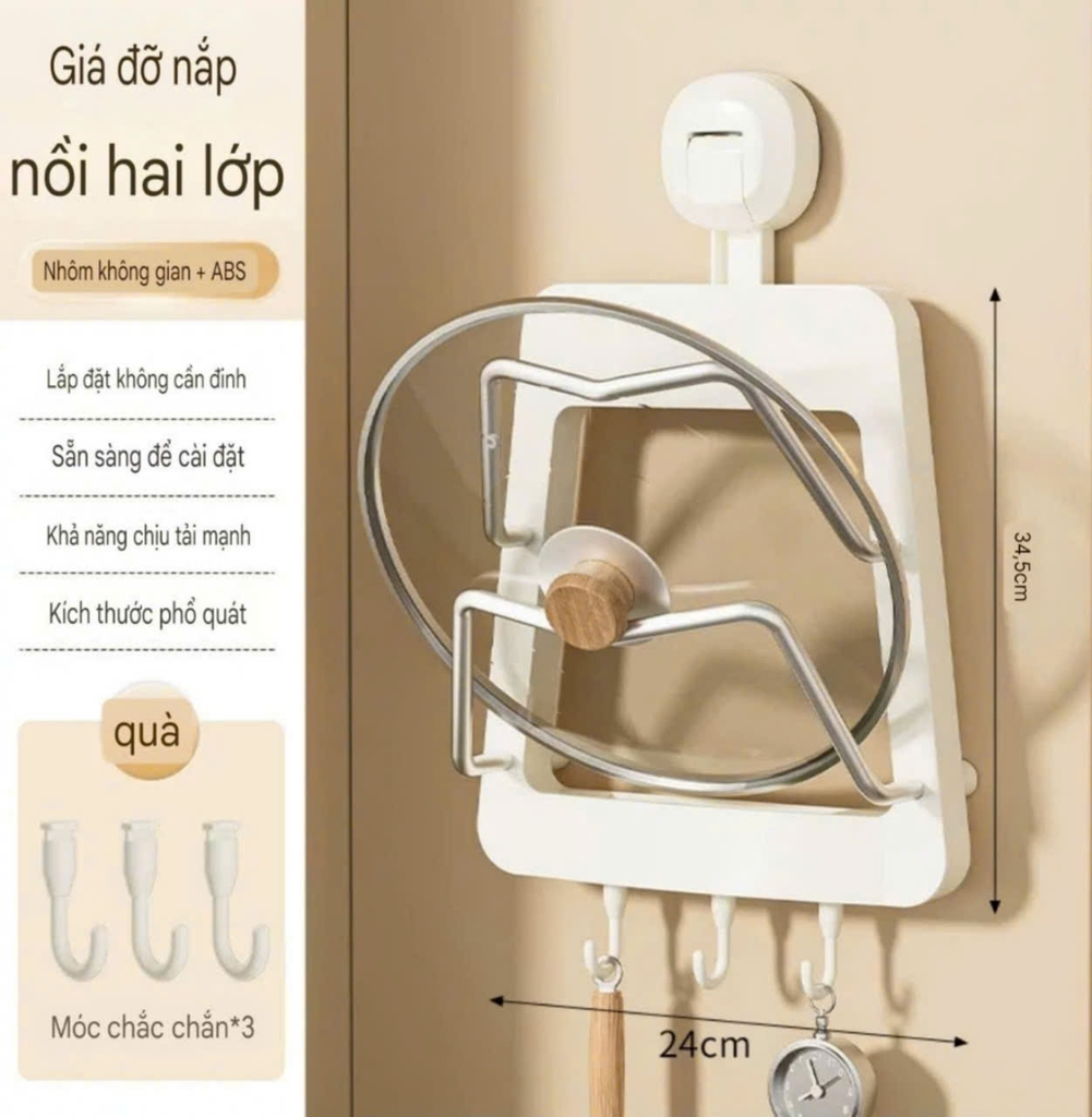 Giá đỡ nắp nồi hình tam giác kiểu hút tường