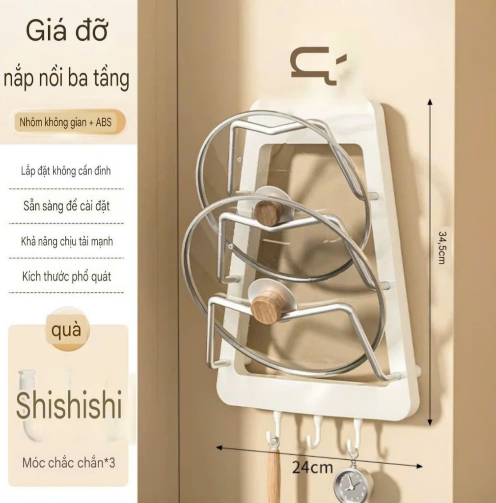 Giá đỡ nắp nồi hình tam giác kiểu hút tường