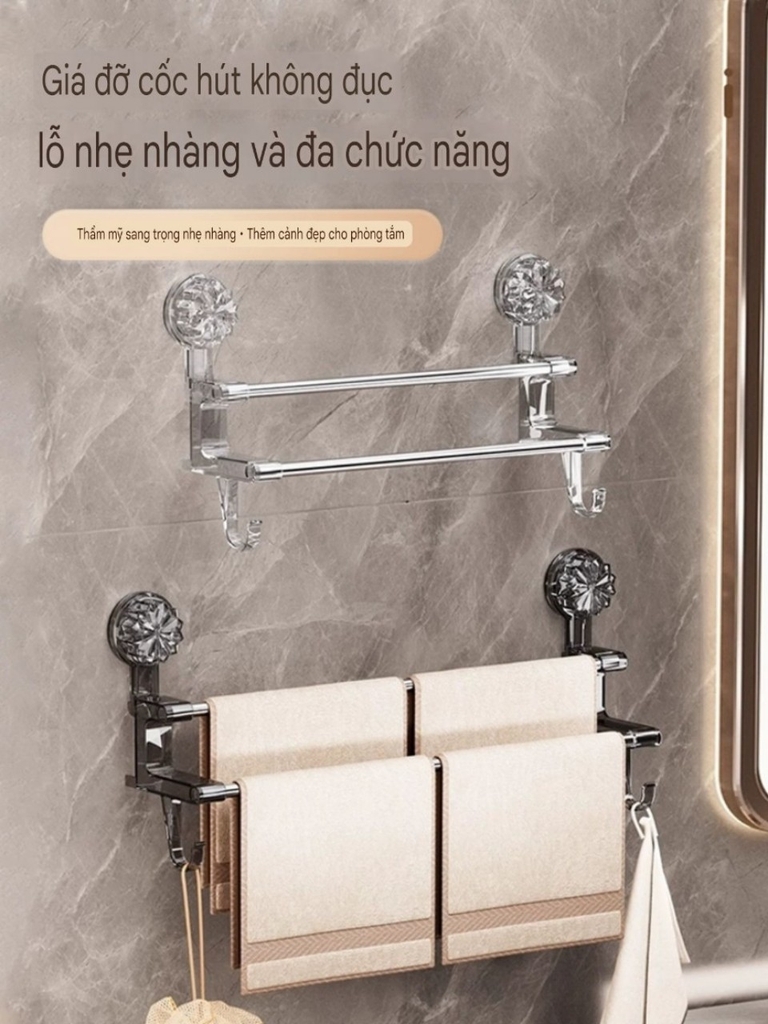 Giá treo khăn 2 tầng kiểu hít tường
