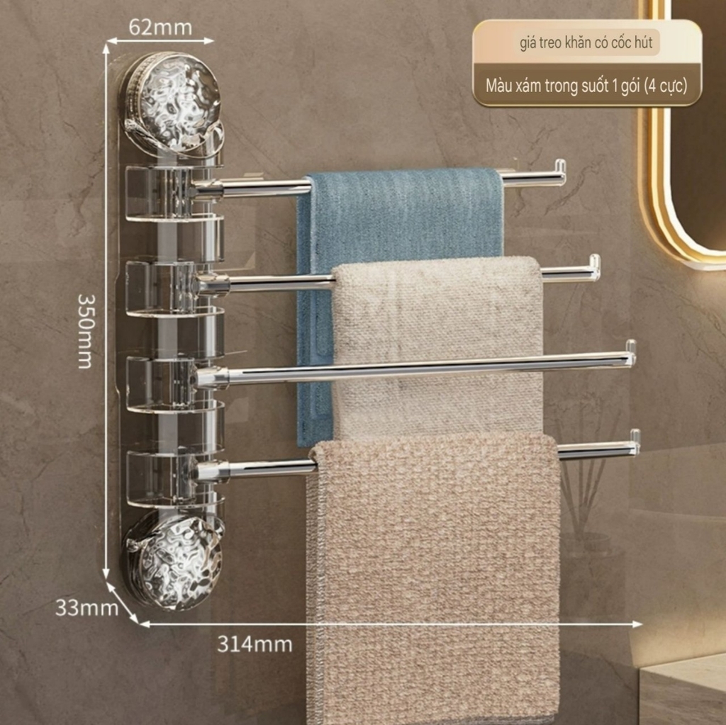 Giá treo khăn 4 nhánh loại hút tường