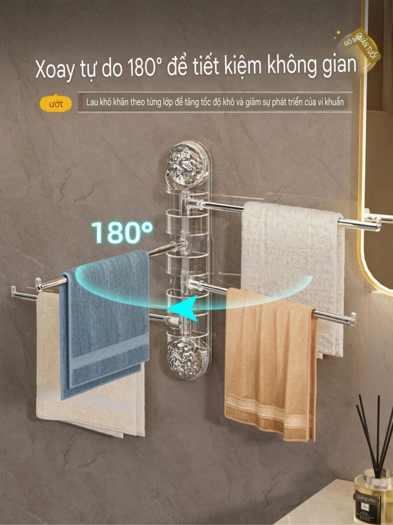 Giá treo khăn 4 nhánh loại hút tường
