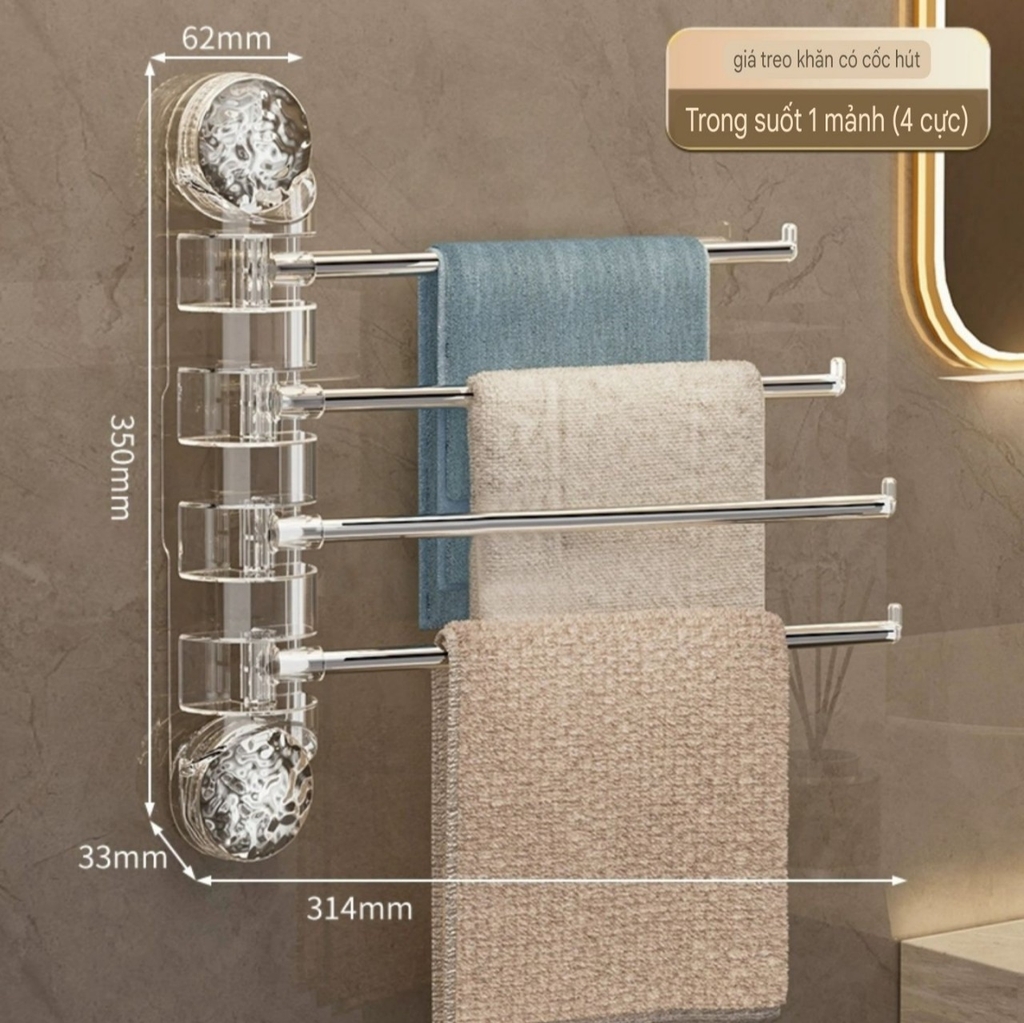 Giá treo khăn 4 nhánh loại hút tường