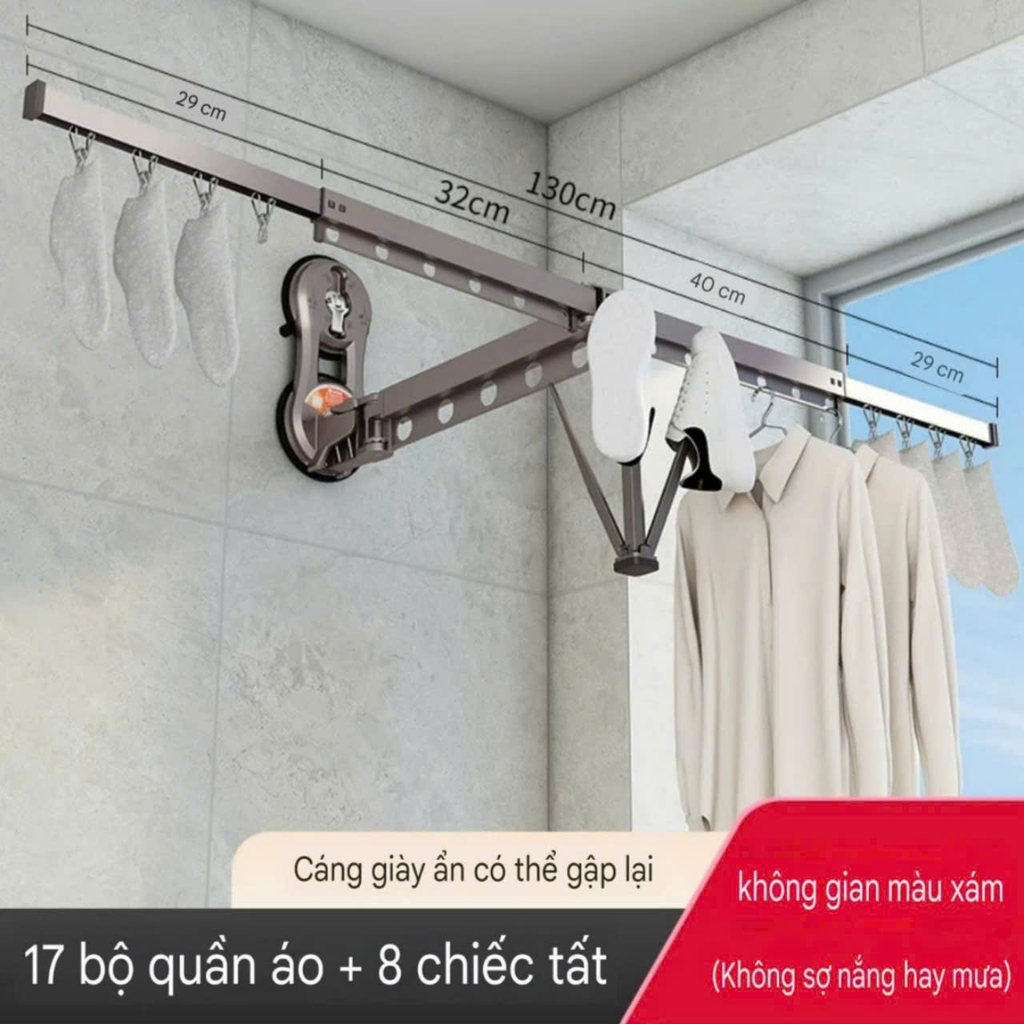 Giàn phơi quần áo hợp kim nhôm kiểu hút tường