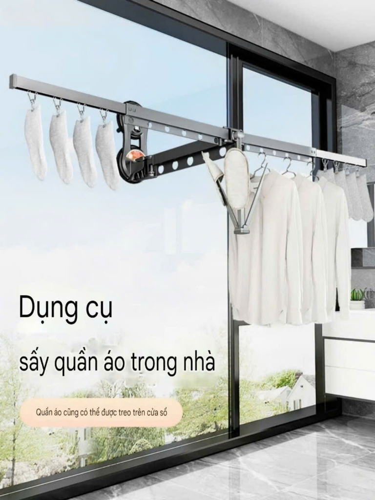 Giàn phơi quần áo hợp kim nhôm kiểu hút tường