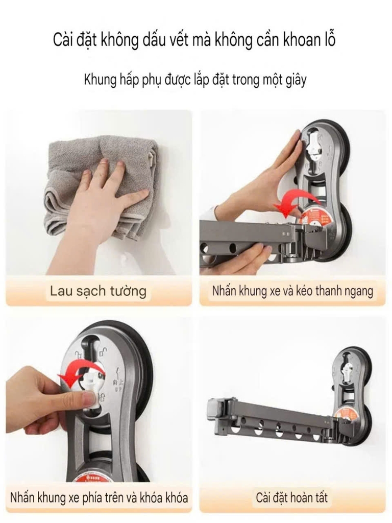 Giàn phơi quần áo hợp kim nhôm kiểu hút tường