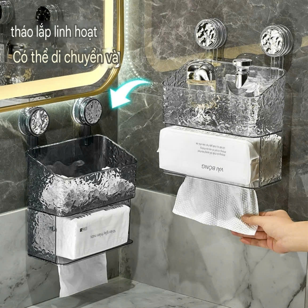 Hộp 2 tầng đựng mỹ phẩm và khăn giấy