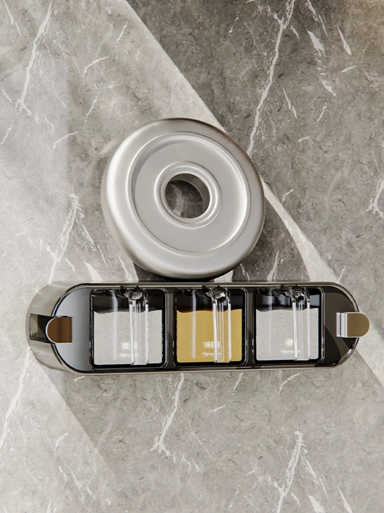 Hộp để gia vị 3 ngăn kiểu hút tường