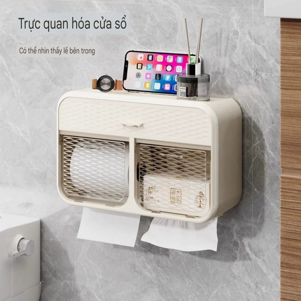 Hộp để khăn giấy 2 ngăn loại dán tường