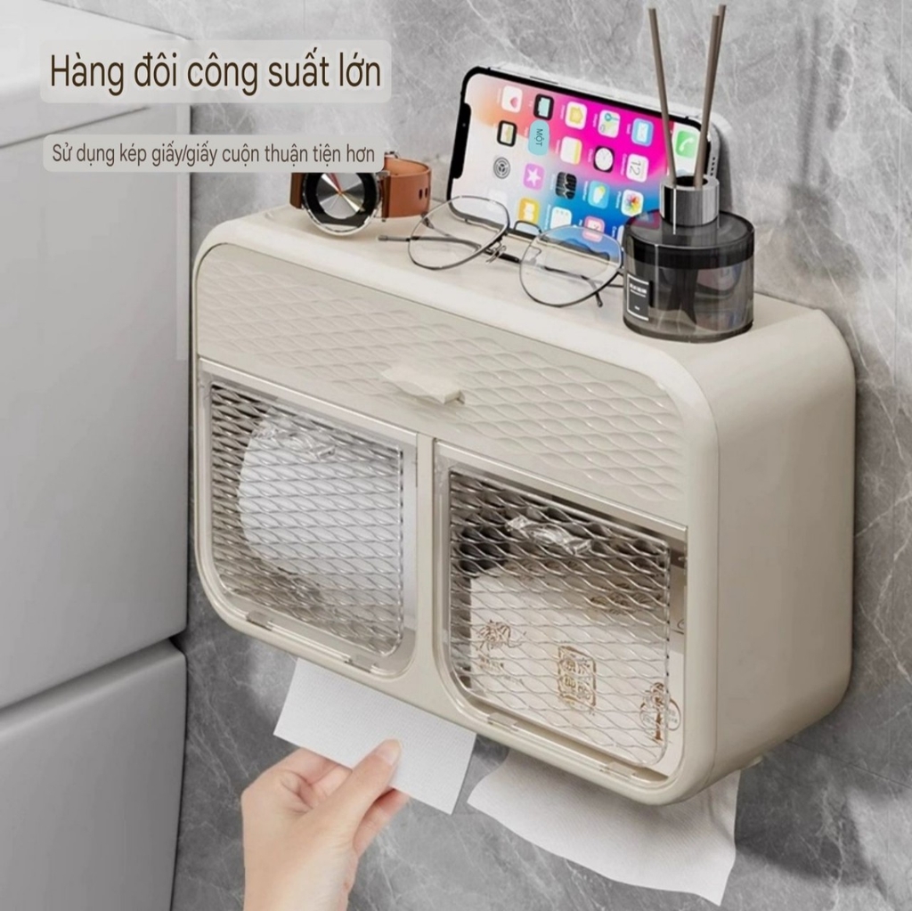 Hộp để khăn giấy 2 ngăn loại dán tường