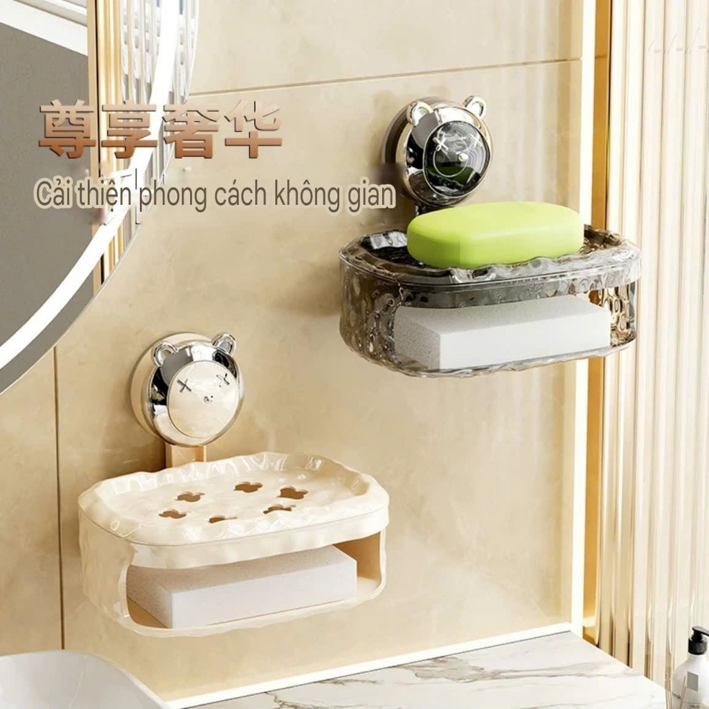Hộp để xà phòng cốc hút tường hình gấu