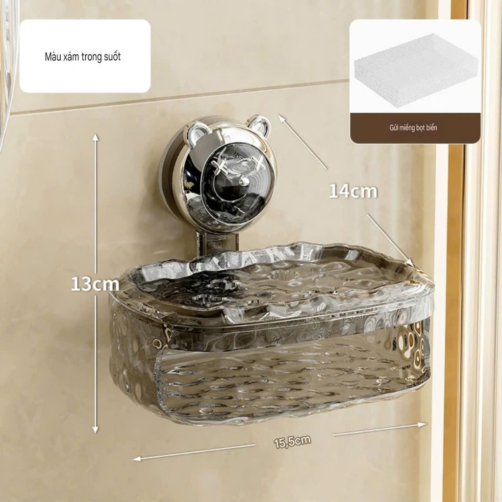 Hộp để xà phòng cốc hút tường hình gấu