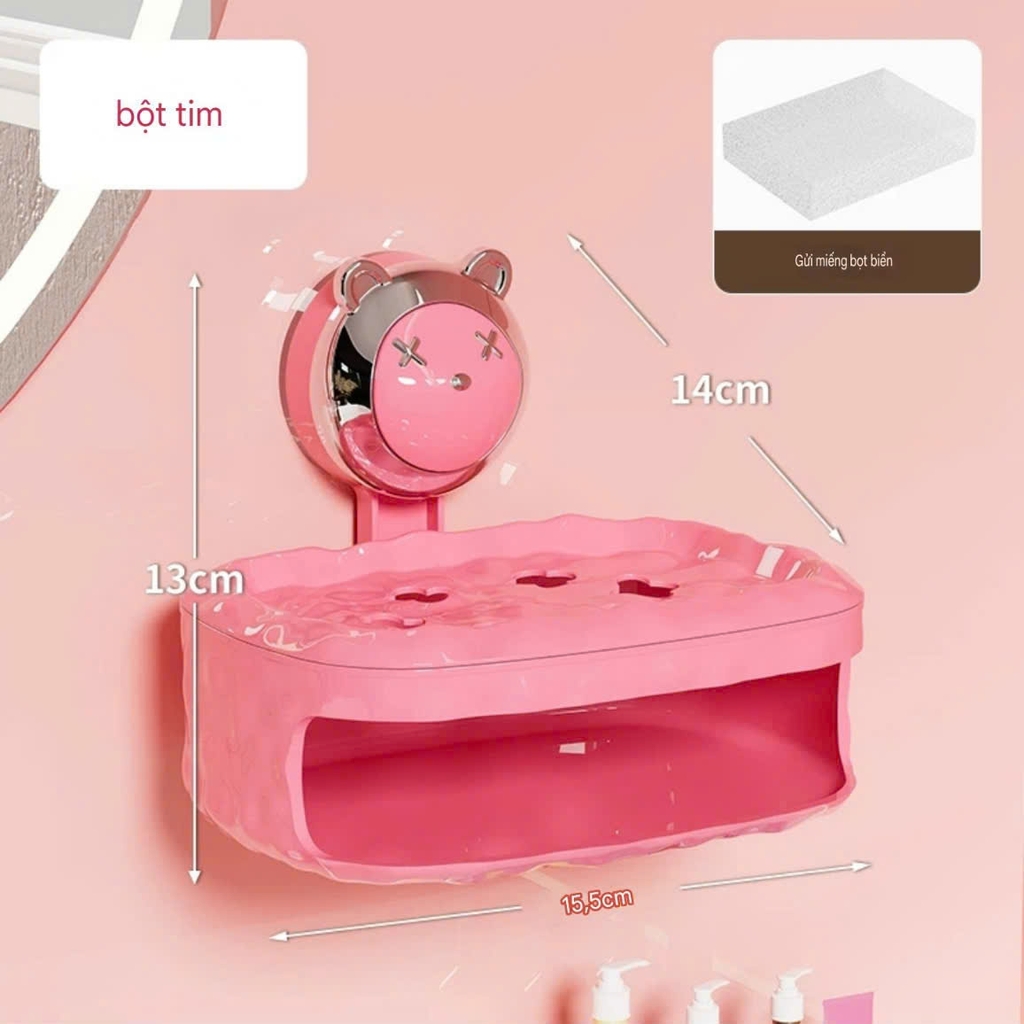 Hộp để xà phòng cốc hút tường hình gấu